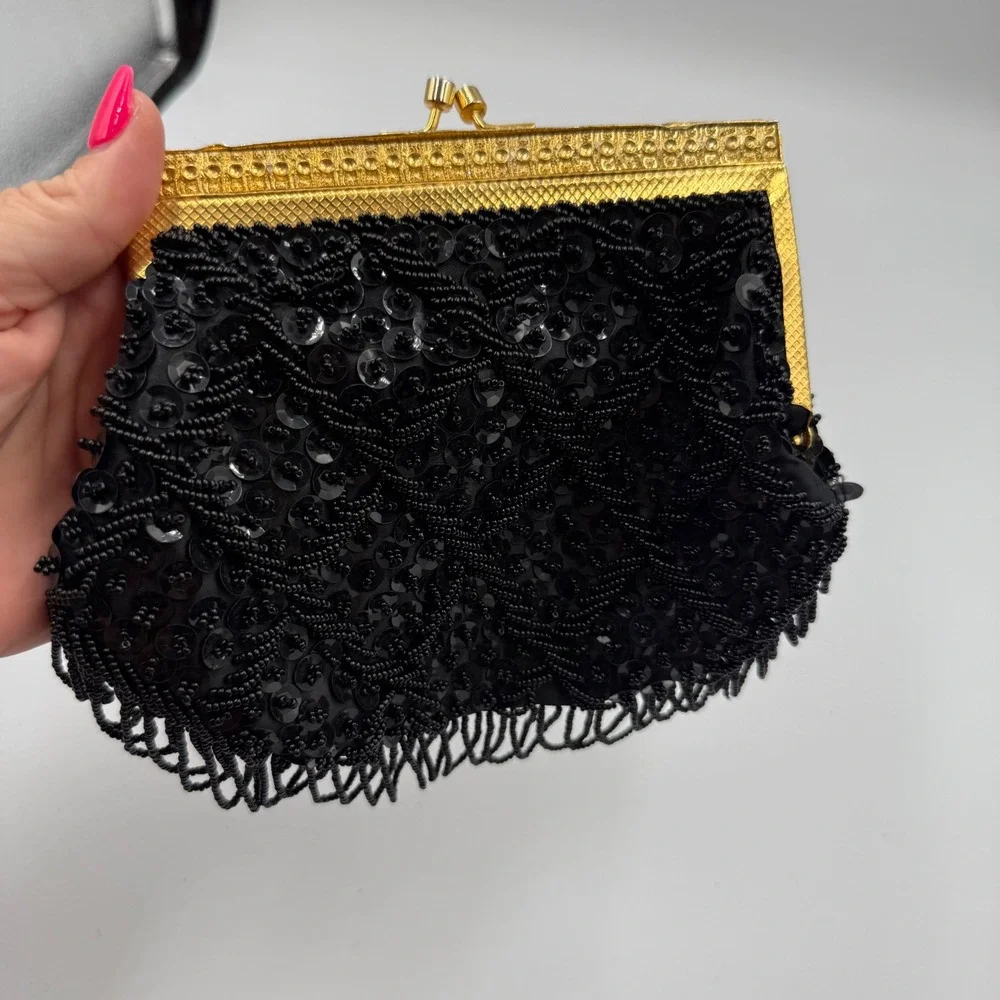 Vintage Beaded Sequin Evening Bag Clutch Hand Made in Hong Kong Unique‎
